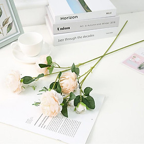 Mua Hoa Giả - Hoa hồng mẫu đơn lụa cao cấp (65cm) trang trí nhà cửa nội thất cửa tiệm cành 2 bông 1 nụ H23