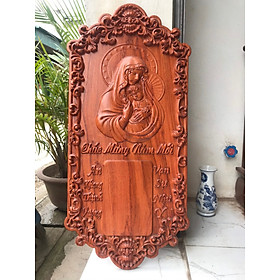 Mua Đốc lịch treo tường trạm khắc đức mẹ cứu giúp bằng gỗ hương đá kt 37×77×3cm
