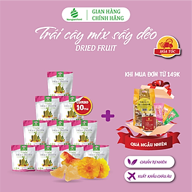 Combo 10 túi Mix hỗn hợp trái cây sấy dẻo (Đu đủ, Xoài, Thơm, Mít, Chanh dây) Nonglamfood túi 75g | Tăng cường chất xơ, đề kháng