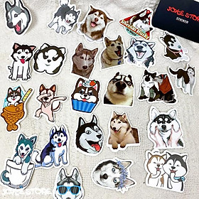 Bộ 50 Sticker (nhãn dán) CHÓ HUSKY NGÁO NGƠ - trang trí nón bảo hiểm, ghi-ta, tủ lạnh, máy tính