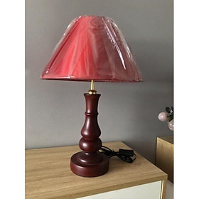 Mua Đèn ngủ để bàn gỗ tiện tinh xảo  chao vải đỏ thời thượng Khôi Nguyễn - B 065  DT