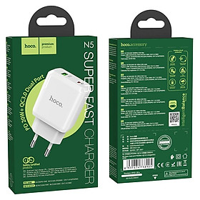 Củ Sạc nhanh 2 cổng Hoco N5 - PD20W + QC3.0 Dành cho điện thoại iPhone iP Huawei Samsung Oppo Realme - Hàng chính hãng