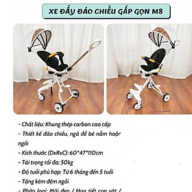 Hình ảnh Xe đẩy đi dạo 2 chiều ghế ngả có đệm + mái M8