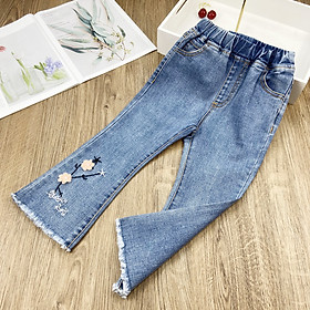 Quần bò ống loe thêu hoa xuất Hàn bé gái 3-12 tuổi