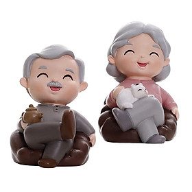 2Pcs Cute Grandma Grandpa Statue Miniature Figurine Grandparents Ornament