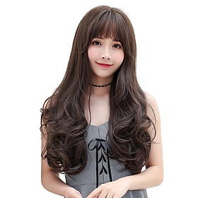Tóc giả nữ Hàn Quốc nguyên đầu mái thưa màu nâu + tặng kèm lưới ONLINE_SHOPPING_1102