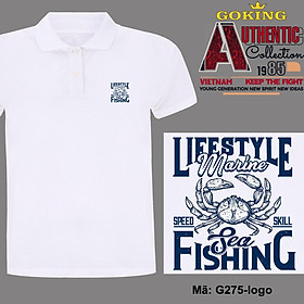 Sea Fishing, mã G275-logo. Áo thun polo nam nữ, form unisex. Áo phông cổ trụ Goking, vải cá sấu 3D, công nghệ chống nhăn Nhật Bản