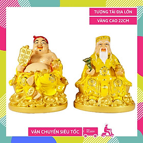 Tượng thờ Thần Tài Thổ Địa lớn vẽ màu áo vàng - Cao 22cm