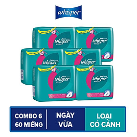 Combo 6 Băng Vệ Sinh Whisper Wings Có Cánh Ngày Vừa (Gói 10 Miếng)