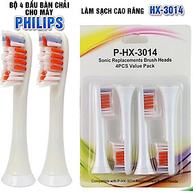 Cho máy Philips Sonicare, Bộ 4 đầu đánh răng điện HX-3014, dòng máy HX3, HX6, HX7, HX8, HX9, R, FlexCare +, FlexCare, HealthyWhite, HydroClean, EasyClean, DiamondClean-Loại bỏ cao răng, cho răng sáng bóng