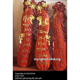 Tranh câu đối cha mẹ hình quả bầu bằng gỗ hương đỏ kt 25×107×4cm 