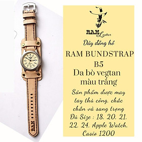 Dây đồng hồ da bò vegtan thảo mộc Ý B5 trắng - RAM Leather