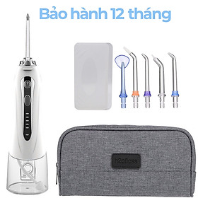 Tăm nước cầm tay H2ofloss HF-6. Tăm nước 5 chế độ, 5 đầu tăm đa chức năng, túi vải đựng máy, pin sử dụng tối đa 21 ngày, tặng kèm củ sạc nguồn thấp