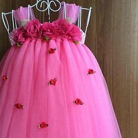 Váy cho bé ️Váy hồng đào hoa chiffon hoa hồng nhí