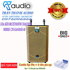 Loa kéo bluetooth CMAUDIO Model K16 bass 40,hàng chính hãng nhập khẩu 2023,tặng bộ sạc không dây và 4 quả pin 1200mah