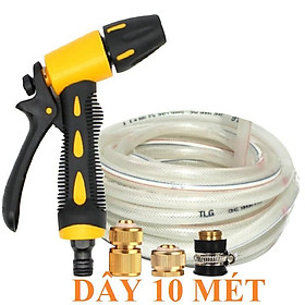Bộ dây vòi xịt nước rửa xe, tưới cây . tăng áp 3 lần, loại 7m, 10m 206319 đầu đồng, cút đồng,+ tặng móc khoá