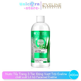 Nước tẩy trang làm dịu mát da 3 trong 1 chiết xuất Lô hội Facemed Eveline 400ml
