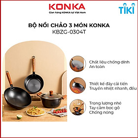 Bộ nồi chảo chống dính Konka Mẫu Mới thép tôi bóng, chống dính chống mài mòn-Hàng nhập khẩu