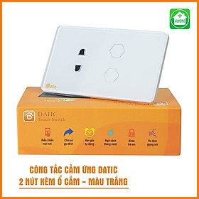 Công tắc thông minh wifi điều khiển từ xa 2 nút kèm 1 ổ cắm Hunonic