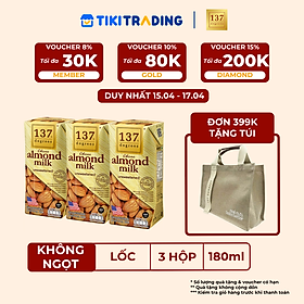 Lốc 3 hộp Sữa hạt Hạnh nhân Không đường 137 DEGREES 180ml - ĐƠN 399K TẶNG TÚI