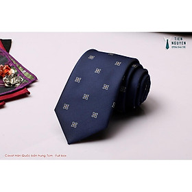 Cà Vạt Hàn Quốc bản trung 7cm Cao cấp kèm hộp - Xanh họa tiết