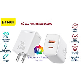 Cốc sạc siêu nhỏ gọn 20W Baseus Compact Quick Charger (USB + Type C, công suất 20W) - Hàng Chính Hãng