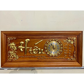 Tranh đồng hồ treo tường khắc chữ hiếu bằng gỗ hương đỏ kt 48×108×4cm