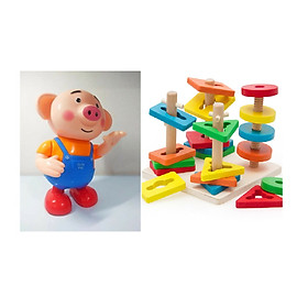Combo bộ đồ chơi thả hình 4 trụ và chú heo biết nhảy biết hát cho bé
