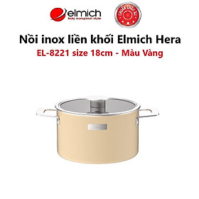 Nồi inox liền khối Elmich Hera size 18cm( Màu: Xanh/ Vàng/ Tím )