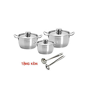 Bộ nồi 3 đáy inox 430 Thân Cool Fivestar Standard nắp inox FS-B3010 (Kích thước 16cm - 20cm - 24cm) , tặng 2 vá canh