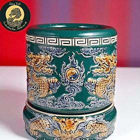 Bát Hương Xanh Lục Bảo Đế Bát Tràng RỒNG VIỆT, Lư Hương Cao Cấp Họa Tiết Rồng Đắp Nổi