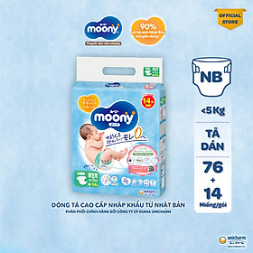 Tã dán sơ sinh cao cấp moony nhật bản nb76+14