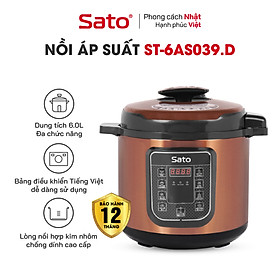 Nồi áp suất đa năng SatoAlpha 6AS039.D 6.0L - Nồi áp suất điện tử đa chức năng : nấu cơm, nấu cháo, hầm gân, ninh, súp, hấp, giữ ấm ... Dung tích : 6.0 lít phù hợp gia đình 4 - 6 người - Miễn phí vận chuyển toàn quốc - Hàng chính hãng