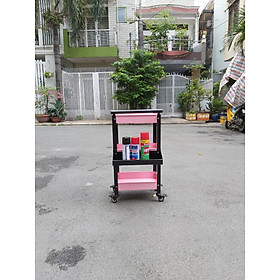 XE ĐẨY ĐA NĂNG 3 TẦNG MÀU HỒNG CÓ KHAY PHỤ