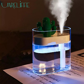 Máy phun sương Uareliffe làm ẩm không khí với đèn màu tích hợp sạc usb, giữ ẩm cho văn phòng Clear Cactus Air Humidifier 160ML - trắng