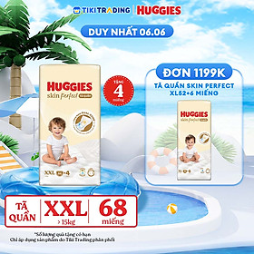 Tã quần Huggies Skin Perfect Mega Jumbo XXL64+4 miếng với 2 vùng thấm giảm kích ứng da