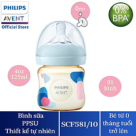 Philips Avent Bình sữa PPSU thiết kế tự nhiên 125ml cho trẻ từ 0 tháng tuổi SCF581/10