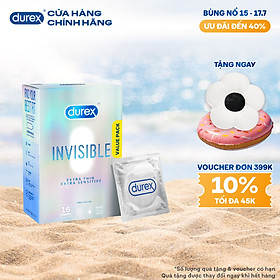 Bao Cao Su Durex Invisible Siêu Mỏng, Size 52 mm, Hộp 16 Bao Mới Ra Mắt - Hộp Lớn Siêu Tiết Kiệm