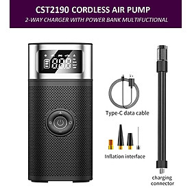 Máy Bơm Lốp Không Dây Công Suất Lớn 150PSI 9A 96W Vỏ Hợp Kim Nhôm Kiêm Sạc Dự Phòng Powerbank Tự Động Ngắt Khi Đủ Hơi