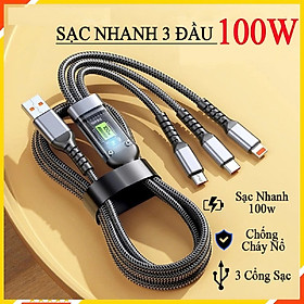 Mua Dây Sạc 3 Đầu  Dây Sạc Nhanh 100W Với 3 Đầu Sạc Phù Hợp Với Nhiều Dòng Điện Thoại Dài Khoảng 1 Mét - Hàng Nhập Khẩu