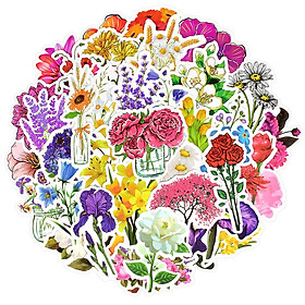 Set 30 Sticker hoa Flowers ảnh ép lụa