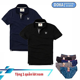 Áo polo nam ngắn tay có cổ  TẶNG QUẦN LÓT NAM CAO CẤP  , Combo 2 áo, DokaFashion regular fit chuẩn hàng xuất, áo phông thun polo nam tay ngắn  EZ235 - Xanh đen - Đen 
