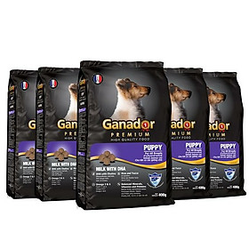 Combo 5 gói thức ăn cho chó con Ganador vị sữa & DHA Puppy Milk with DHA 400 gram