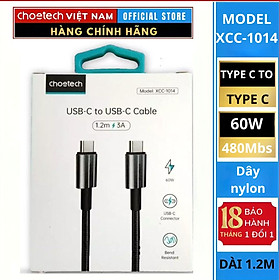 Cáp sạc nhanh và truyền dữ liệu Type C to Type C 60W Choetech XCC-101 Series (20V/3A, 60W, Power Delivery, QC3.0 Quick Charge Cable)- Hàng chính hãng