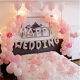 Mua Set bóng trang trí phòng cưới FREESHIP Happy Wedding PW016 tone trắng hồng pastel