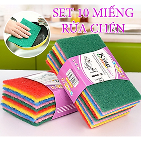 Miếng rửa chén chống xước , gói 10 miếng, Giẻ rửa bát nhiều màu 15x10cm, Mút Lưới Xốp Rửa Chén Tạo Bọt, miếng bọt biển rửa chén