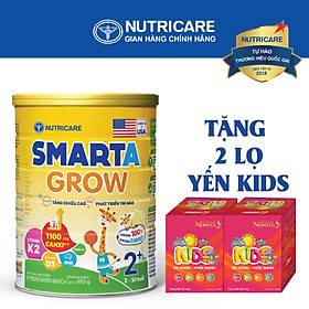 [Tặng 2 lọ yến] Sữa bột Nutricare Smarta Grow 2+ dinh dưỡng cho trẻ thấp còi 850g