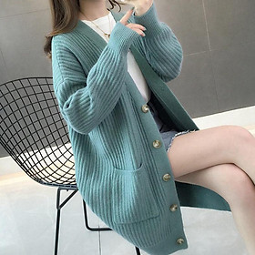 Áo khoác len cardigan dáng dài chất liệu len dệt kim mềm mịn