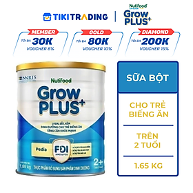 Sữa Bột GrowPLUS+ Biếng Ăn (Xanh) cho trẻ tăng cân khoẻ mạnh 2+ Lon 1,65KG