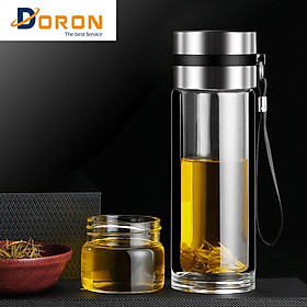 Bình Thủy Tinh 2 Lớp Pha Trà Doron MS79 - Cách Nhiệt Tốt - Có Lõi Lọc Inox 304 - Dung Tích 400ml - Hàng Loại 1